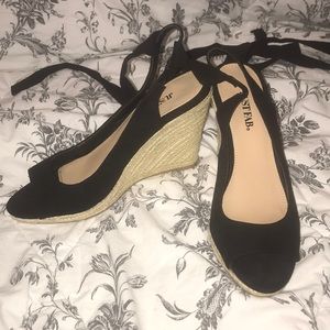 Justfab black lace up 4 inch wedges